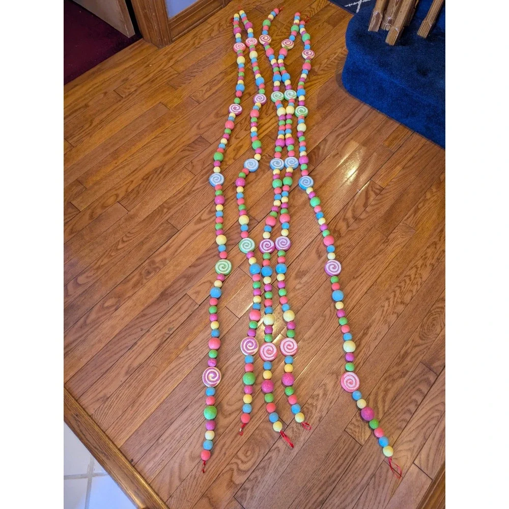 Lot of 5 Pastel Candy Lollipop Christmas Garland Decoration Glitter 6.5 ft x‎ 5